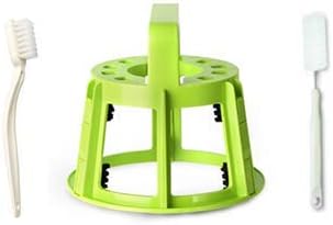 Set of cleaning brushes and a green filter stand for the juicer.