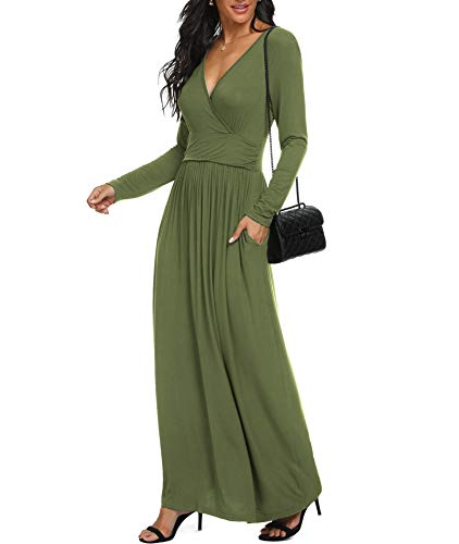 Image of LILBETTER Women Long Sleeve Deep V Neck Loose Plain Long Maxi Casual Dress