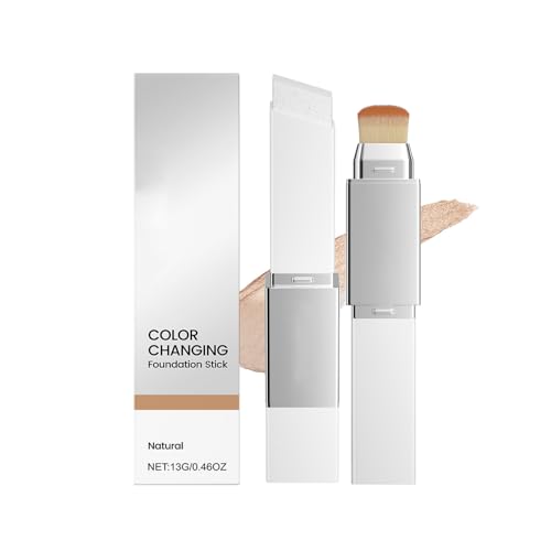 Barra de Base de Maquillaje 2 en 1 con Brocha Desmontable, Base Foundation Full Coverage para Piel Madura, Fórmula Ligera Hidratante con Efecto Fijador, Cobertura Modulable (#2, 70g)