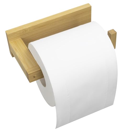 Free Drilling Bamboo Wall-Mounted Toilet Paper Holder Self-Adhesive or Screw Toilet Tissue Roll...