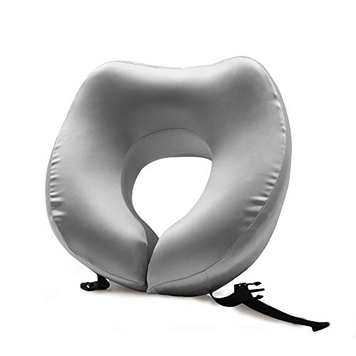 THXSILK Reisekissen Flugzeug mit abnehmbarem Kissenbezug aus Seide, Ideal für Reise Büro und Haus Nackenkissen mit stützenender Funktion Nackenhörnchen Weiches Nackstützenkissen (Grau) Cover