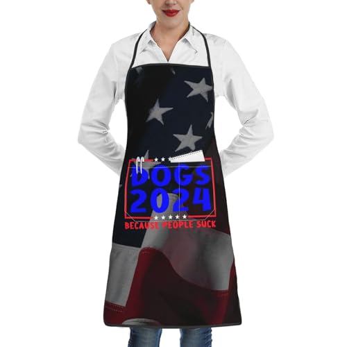 nopicsn Dogs 2024 Because People Suck Apron for cooking with Pockets Women Men Kitchen Chef Funny Aprons