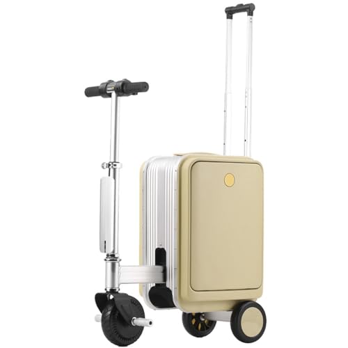 JXUANMM Maleta eléctrica Inteligente, Equipaje manejable de 20 L con asa telescópica, Ajuste de Velocidad, kilometraje 8-12 KM, Puerto de Carga Externo, para Negocios, Viajes Yellow-20L