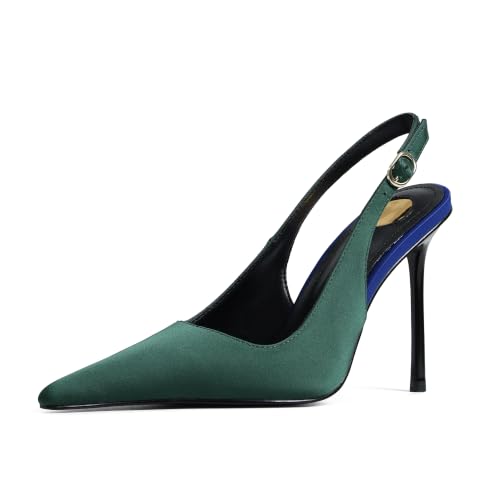 Image of Satin Slingback Pumps Women Floral Knot Pointed Toe Stiletto Heels | Slim stiletto heel, smooth satin upper, Floral accent, knot detail, pointed toe, dress pumps work, parties and wedding looks