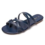 Luffymomo Women's Elastic Strap Flat Sandals Fisherman Open Toe Sandal(8 M US Navy)