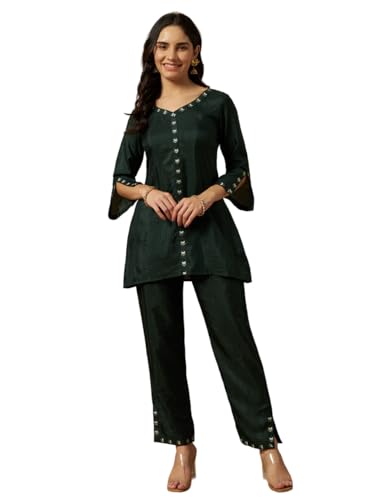 Pataari Women's Silk Slend Fit and Flare Mid-Thigh Length Casual Dress (ETHSET2121_Green