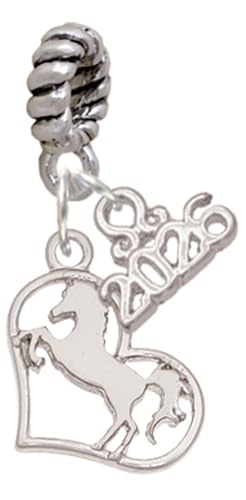 Delight Jewelry Silver Plated Stallion Silhouette Heart - Rope Charm Bead Dangle with Mini 2026