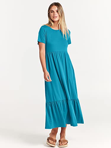 Image of ANRABESS Womens 2026 Summer Casual Maxi Dress A line Tiered Flowy Short Sleeve Crewneck T Shirt Beach Travel Long Dresses