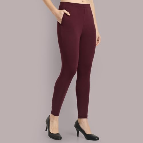 Image of ONE SKY Women Ankle Length Leggings | Premium Cotton Modal Spandex Blend | High Waist Stretchable & Bio-Washed Fabric | Colour-Lock | Ethnic Leggings for Women