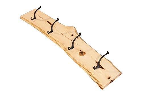 Black Friday - 40% OFF Rustic Wood Live Edge Coat Rack – Wall Mounted Raw Edge Organizer with Wrought Iron Hooks – Floating Wood Slab Coat Hanger (48" Long, Hickory Wood with Clear Coat)