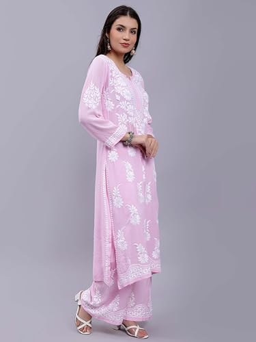 Image of Seva Chikan Hand Embroidered Lucknowi Chikankari Modal Kurta and Palazzo Set SCL8023