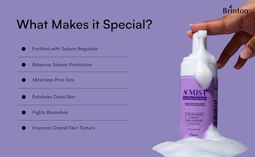 Image of Brinton Acmist Acne Foam Face Wash | 1% Salicylic, 2% Glycolic & 5% Niacinamide | Controls Sebum, Unclogs Pores, Smoothens Skin | For All Skin Types | 100 ml