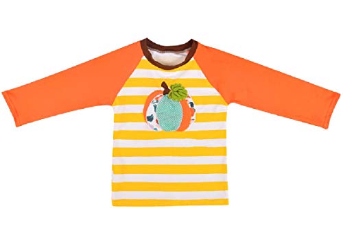 Toddler Girls Halloween Pumpkin T-Shirt Kids Raglan Baseball Long Sleeve Striped Tops Baby Cotton Tee Shirts Little Big Sisters Crew Neck Blouse Birthday Casual School Party Clothes Orange 3-4 Years