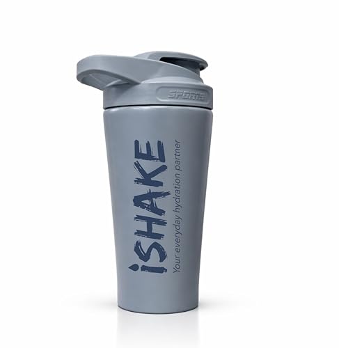 Image of Stainless Steel Protein Shaker Bottle, 100% Leakproof Metal Gym Shaker, Durable Steel Gym Sipper Bottle for Smooth Protein Mixing with Measurement 700 ml (Grey)