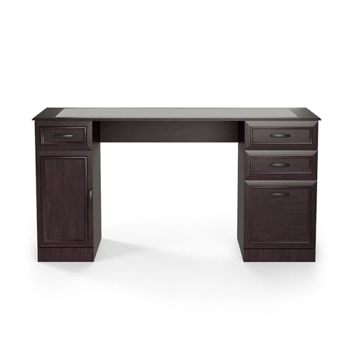 Staples Kendall Park 58.5” Double Pedestal Desk, Cherry Finish, Executive Office Desk with Storage Drawers & Spacious Worktop