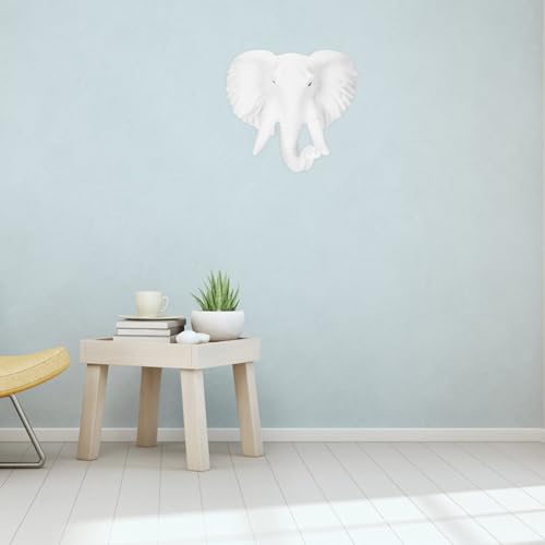 Sculpture Murale Tête D’éléphant en Résine Blanche Objet Décoratif Intérieur - 5