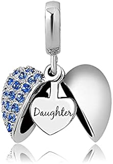 KunBead Jewelry Daughter I Love You Open Heart Birthday Birthstone Beads Dangle Charms for Bracelets Necklace