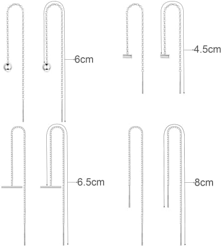 JeryWe 4 Pair Threader Earrings for Women Girls 925 Sterling Silver Chain Tassel Earrings Pull Through Earrings Ball Bar Dangle Needle Drop Minimalist Chain Earrings Set