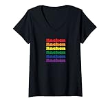Damen Aachen Germany LGBTQ Gay Pride Monat Regenbogen T-Shirt mit V-Ausschnitt