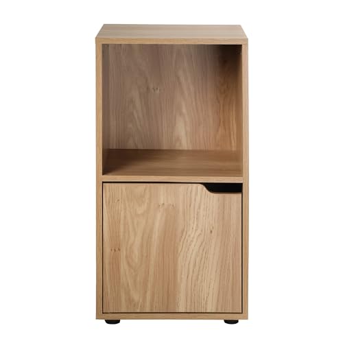 Calicosy - Table De Chevet 2 Cases 1 Porte - Décor Bois - MDF - Modulable - Colonne De Rangement pour Salon, Séjour, Chambre, Bureau - Contemporain - L 30,7...