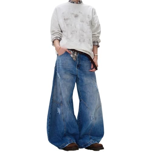 Men's Jeans American Vintage Oversized Curved-Leg Denim Pants Loose-Fit Trouser for Men