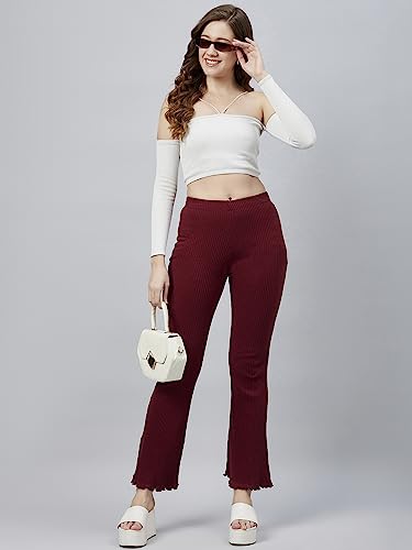 Image of BLINKIN Women's Stretch Fit Mid Rise Ribbed Stretchable Flared Pants | Boot Cut Bell Bottom Pants - Ideal for Yoga & Gym Wear, Casual Wear & Office Wear Trousers