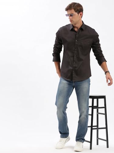 Image of SHOWOFFFF Men Solid Casual Shirt | Spread Collar Full Sleeves Cotton Shirt for Mens | Slim Fit Regular Length Shirt for Men's