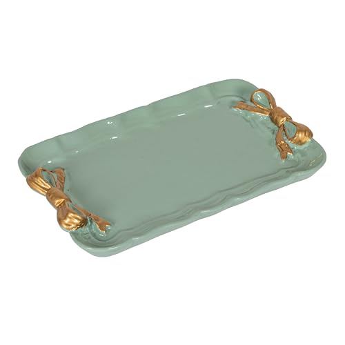 Creative Co-Op Decorative Metal Tray with Gold Finish Bows, Mint
