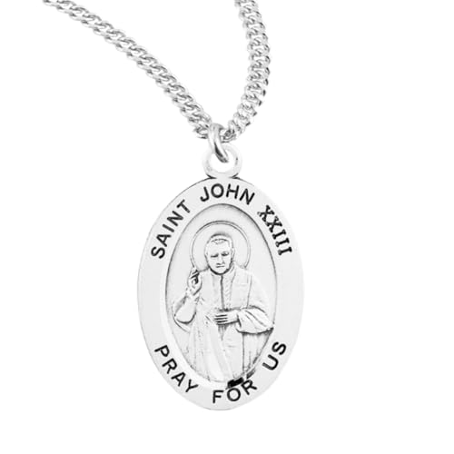 Everlasting Light Jewelry Men and Women .925 Sterling Silver Patron Saint St. John XXIII Medal Pendant Necklace in 20 inchRhodium Plated Stainless Steel Chain, Catholic Medal Deluxe Velvet Gift Box - Made in USA