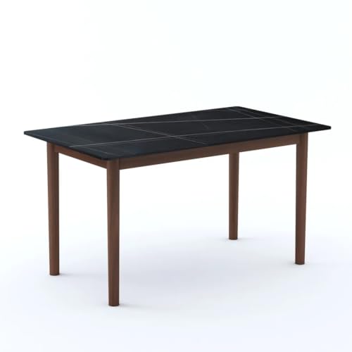 Image of Italiana 15mm Ultra-Slim Sintered Stone Dining Table - 140cm x 80cm Black Faux Marble Executive Table | Mohs 6+ Hardness Scratch-Resistant | Wooden Frame | Suitable for 4-6 Seater