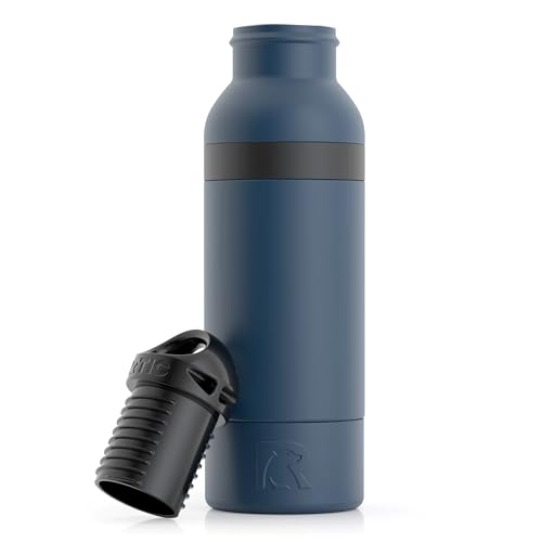 RTIC Bottle Chiller, Insulated Cooler for 12oz Glass Soda or 16oz Aluminum Bottles, Double Wall Vacuum Insulation, Stainless Steel, Sweat Proof with Bottle Opener, Navy