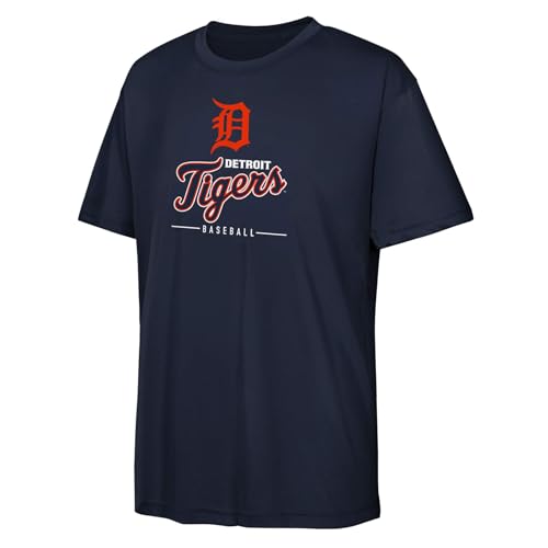 MLB Kids Youth 4-20 Official Team Spirit Premier T-Shirt (Size 10-12, Regular, Detroit Tigers - Navy)