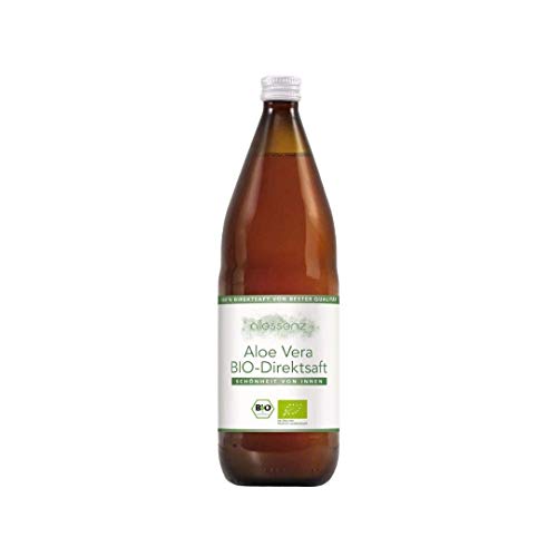 100% Aloe Vera Saft, Bio Direktsaft, Aloe Barbadensis Miller, 100% Innenfilet, handfiletiert, 1.000 ml Flasche enthält durchschnittlich 1200mg/Liter Aloverose (1)
