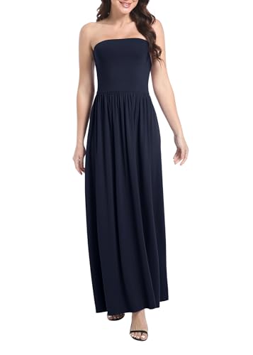 Image of Urban CoCo Summer Strapless Ruched Maxi Dress for Women Sleeveless A Line Flowy Party Wedding Guest Long Dresses