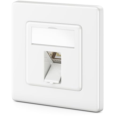 deleyCON 1x CAT7 Netzwerkdose 1 Port - 10 Gigabit - Unterputzdose Ethernet LAN Dose Anschlussdose Datendose Geschirmt + 1x CAT 7 Keystone RJ45 DSL Netzwerk Patchkabel Verlegekabel - Weiß
