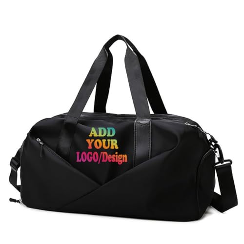 Personalized Waterproof Gym Team Sports Bag Custom Travel Duffle Bag With Logo/Name/Photo (Black)