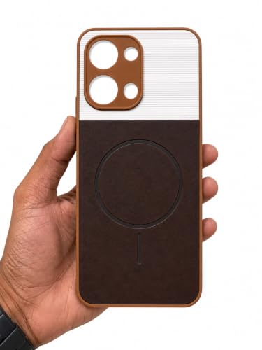 Image of Bintage Mac Safe Design Hard Slim Back Case | Soft Border Camera Protect | Dual PU Leather Finish Back Cover Compatible for Vivo Y11 5G / Vivo Y05 5G - White & Cherry Brown