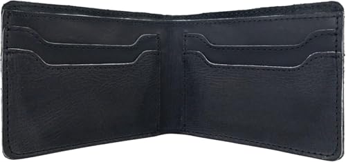 Retro Genuine Leather Bifold Wallet for Men Full Grain Leather Multiple Card Slots ID Window (Charcoal Black)