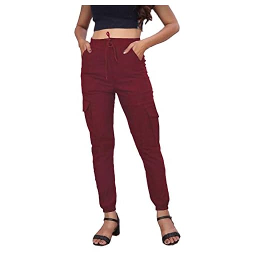 femiss Pantalones cargo para mujer con bolsillos, elásticos, ajustados, de combate, de cintura alta, pantalones de trabajo chinos, granate, 36