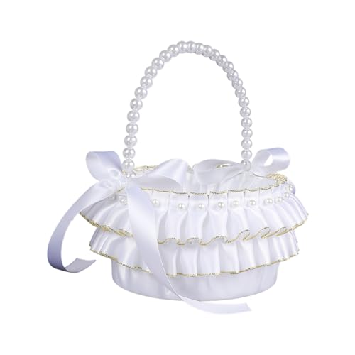 KAHDGSS Elegante Canasta Nupcial Con Detalles De Perlas Para Niñas De Las Flores Recepciones De Bodas Y Aniversarios Cesta Para Niñas De Las Flores