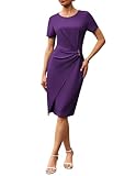 GRACE KARIN Women's Bodycon Office Dress, Short Sleeve Round Neck with Slit, Formal Pencil Dress Purple M
