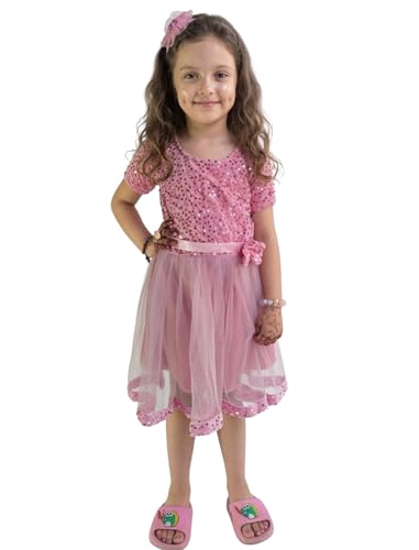 Image of Charming Girls' Kids Velvet & Net Frock with Knee-Length Short Sleeve A-line Round Neck Fit and Flare and Back Zipper Closure|Kids Dress for Baby Girls Birthday Outfit