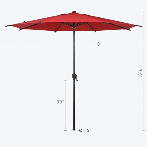 Image of Abba Patio 9FT Lyon Outdoor Patio Umbrella Outdoor Table Umbrella with Push Button Tilt and Crank Market Umbrella 8 Sturdy Ribs UV Protection Waterproof for Garden Deck Backyard Pool Dark Red