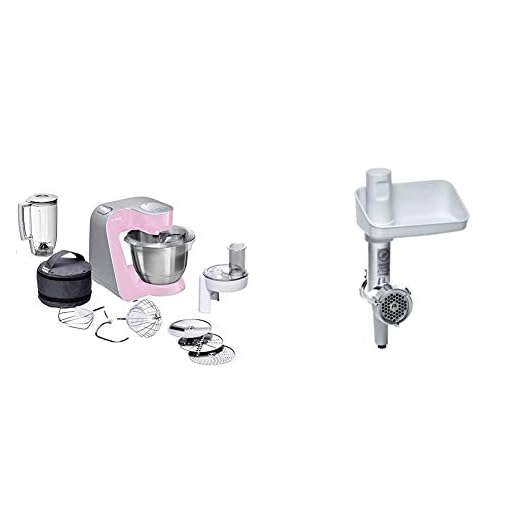 Bosch CreationLine MUM58K20 - Robot de cocina, 1000 W, recipiente de 3.9 litros + MUZ5FW1 - Picadora de carne eléctrica, accesorio para Robot de Cocina MUM5, plástico y acero inoxidable