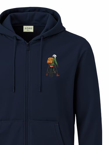 Image of ADRO Men's Regular Fit Zip-Up Hoodie for man | 320 GSM Cotton Poly Fleece Zipper Sweatshirt with Soft Fabric & Printed Hoodies