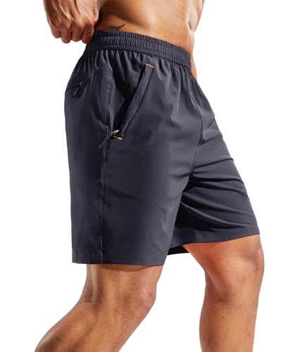 Image of MIER Men's Quick Dry Running Shorts with Zipper Pocket Elastic Waist Athletic Workout Exercise Shorts