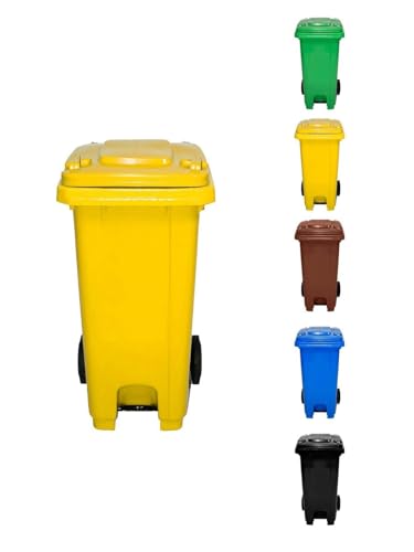 Jardin202 - Cubo de Basura 120 Litros con Pedal y Ruedas | Contenedor de Basura Robusto con PEDAL | 120 L (Amarilla)