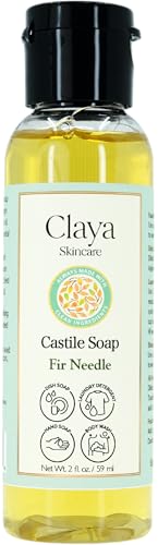 Image of Claya Fir Needle Liquid Castile Soap - Organic Ingredients, Biodegradable, Gentle for Sensitive Skin and Versatile Use (Travel size 2 fl oz)