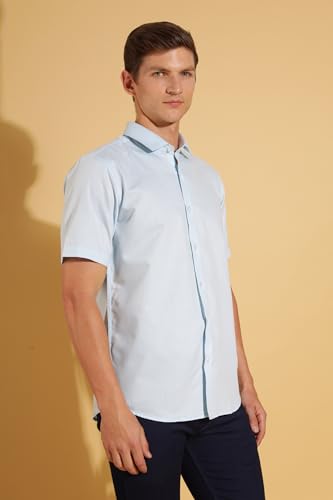 Image of Fyltr Men's Regular Fit Cotton Blend Shirt - Half Sleeve | Stylized Collar Band | Formal Shirts for Men