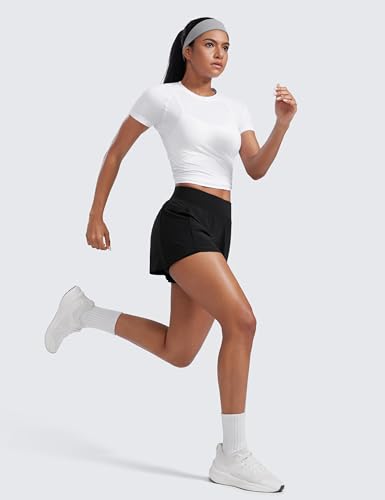CRZ YOGA Double Layer Running Shorts for Women 3" High Waisted 2 in 1 for Athletic Tennis Workout with Zip Pockets3